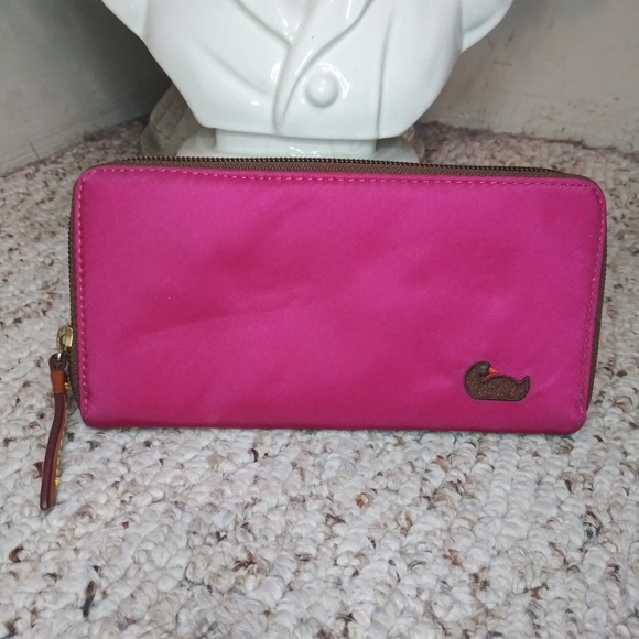 Dooney & Bourke Handbags - Dooney & Bourke Fuschia Nylon And Leather Zip Around Wallet